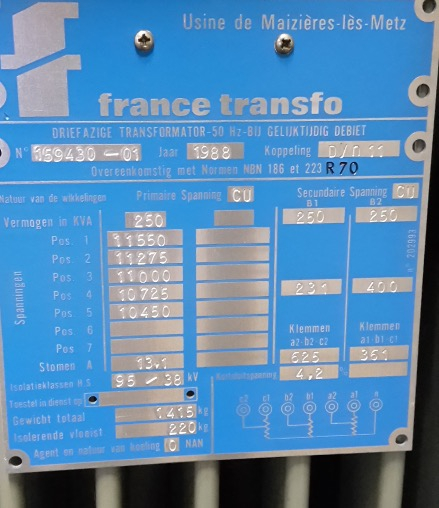 250 kVA 11 kV / 400 Volt France Transfo transformator 1988