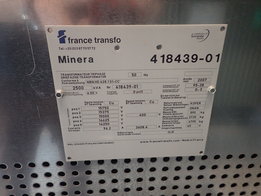 2500 kVA 15 kV / 400 Volt France Transfo transformator 2007 NIEUW