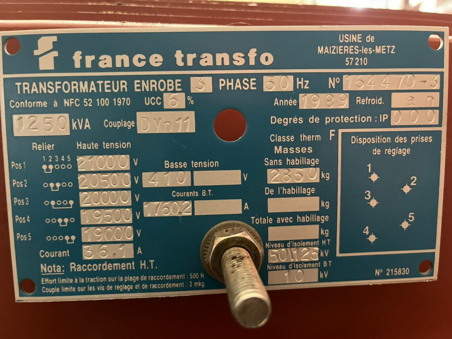 3x 1250 kVA 20 kV / 410 Volt France Transfo transformator 1989