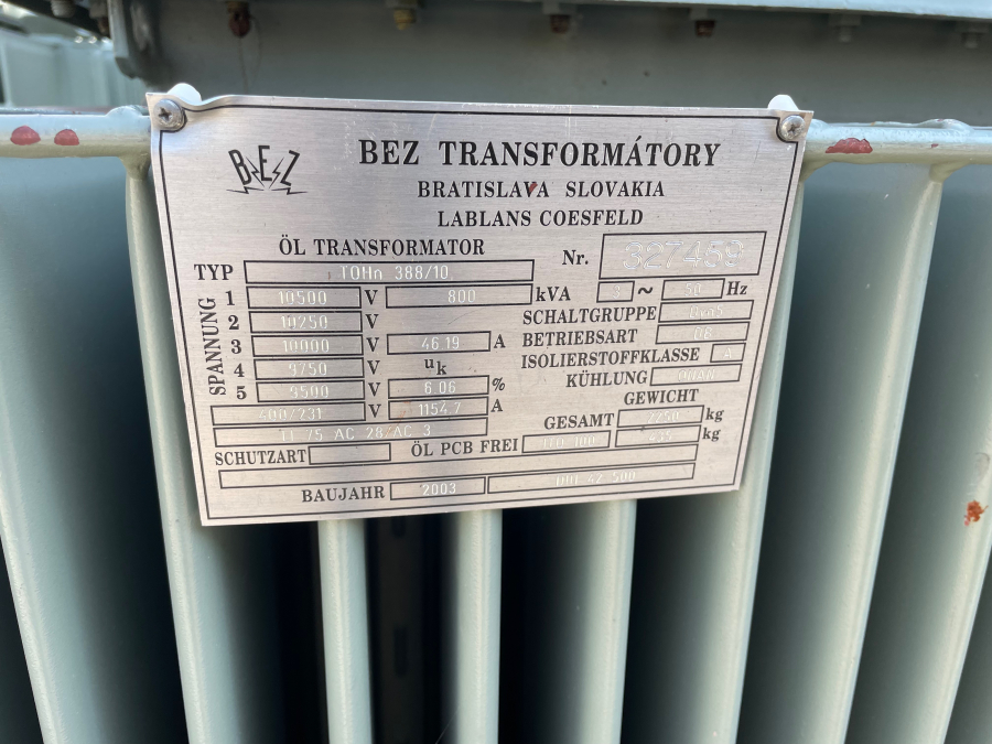 800 kVA 10 kV / 400 Volt BEZ transformator 2003