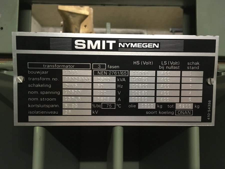2x 2500 kVA 10 kV / 400 Volt SMIT transformator 1988