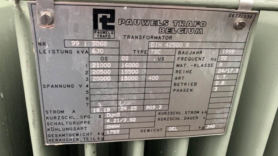 2x 630 kVA 20-15 kV / 400 Volt Pauwels transformator 1999
