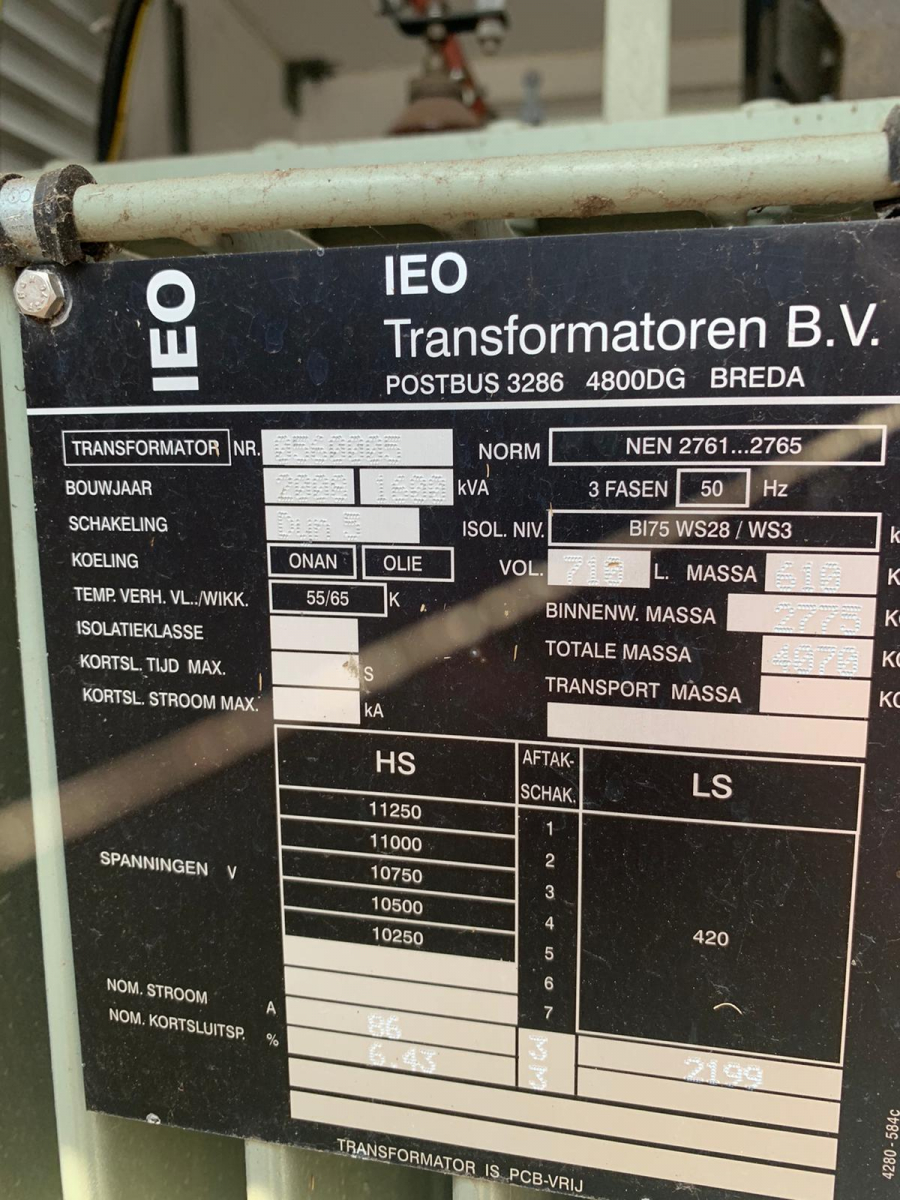1600 kVA 10 kV / 420 Volt IEO transformator 2008