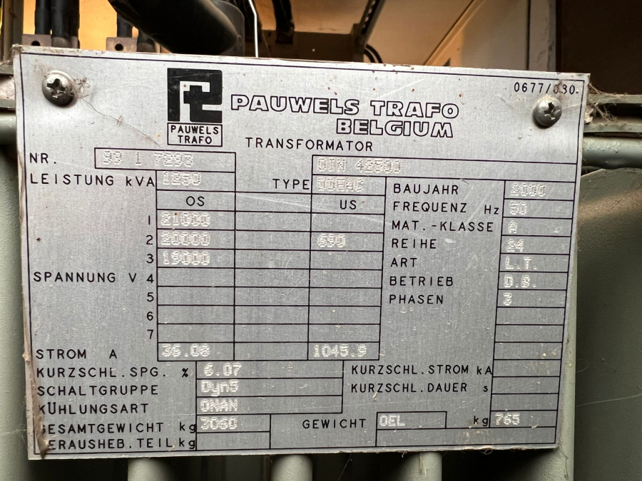 5x 1250 kVA 20 kV / 690 Volt Pauwels transformator 2000