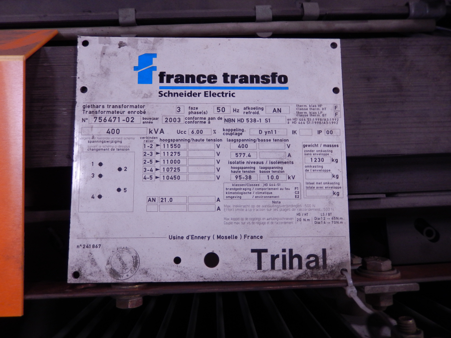 400 kVA 10 kV / 400 Volt France Transfo droge transformator 2003 - 2