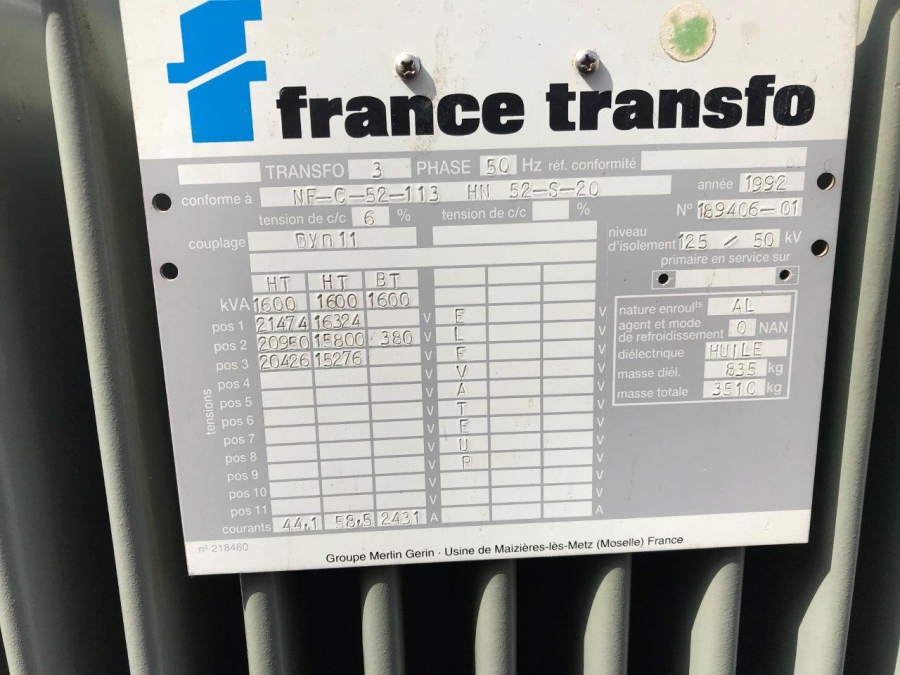 2x 1600 kVA 15-20 kV / 380 Volt France Transfo transformator 1992