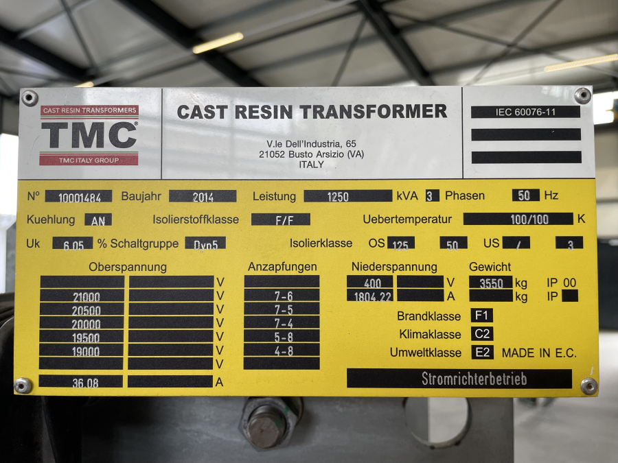 2x 1250 kVA 20 kV / 400 Volt TMC transformator 2014