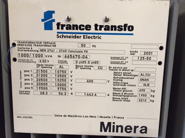 1000 kVA 10kV-20kV / 400 Volt France Transfo transformator 2001