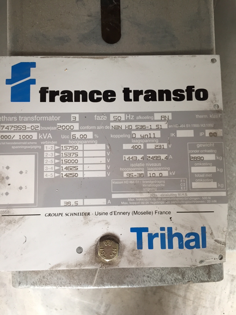 1000 KVA 15kV / 400 Volt France Transfo giethars trafo
