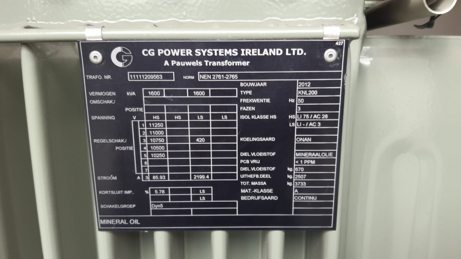 1600 kVA 10 kV / 420 Volt CG Power transformator 2012