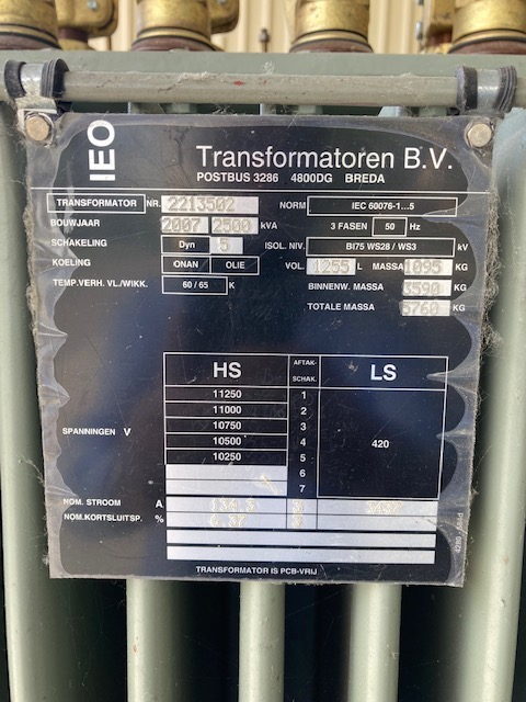 2500 kVA 10 kV / 420 Volt IEO transformator 2007