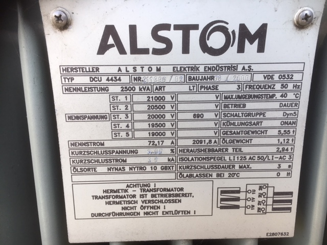 6x 2500 kVA 20 kV / 690 Volt Alstom Schneider transformator 2000