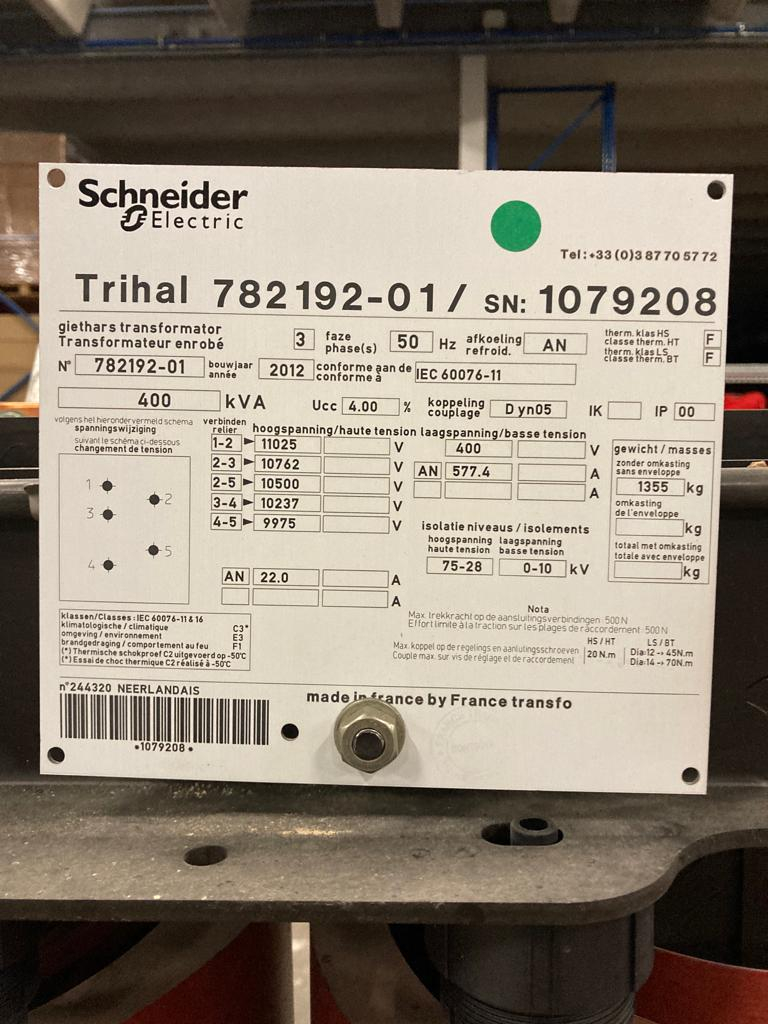 400 kVA 10 kV / 400 Volt Schneider transformator 2012